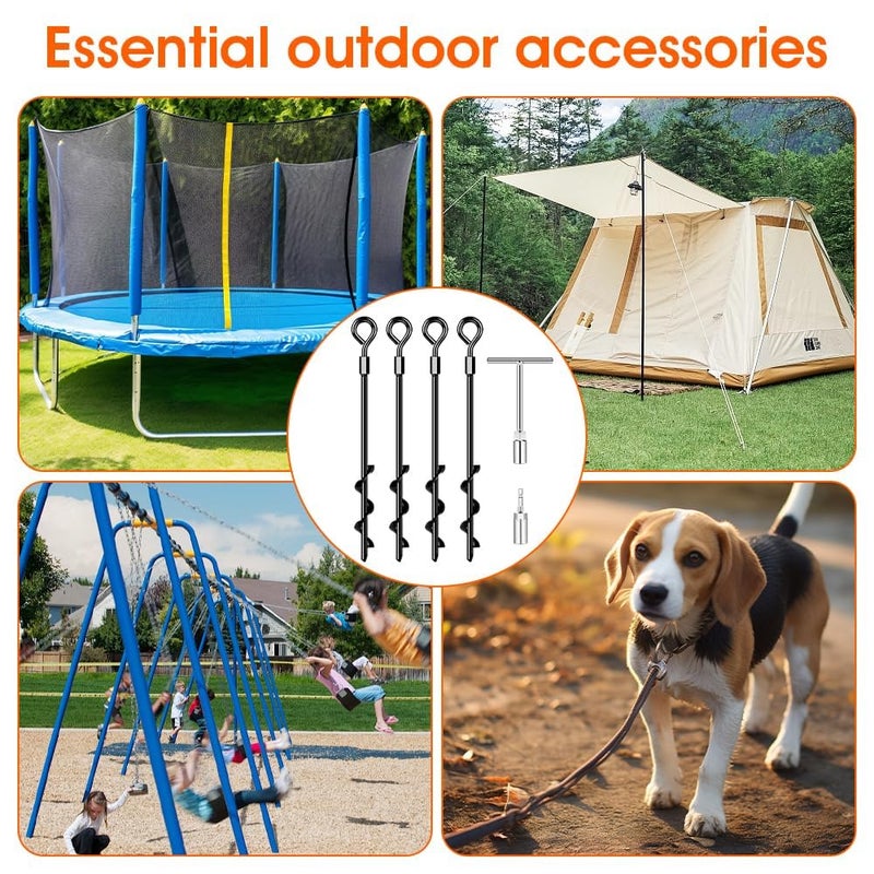 Pamofuper Ground Anchors Screw in  Heavy Duty Tent Stakes Trampoline Anchors 4Pack  Ground Anchors for Camping Tent  Canopies  Carports  Canopy  Sheds  Swing Sets 14in Ground Anchors for High Winds - Image 5